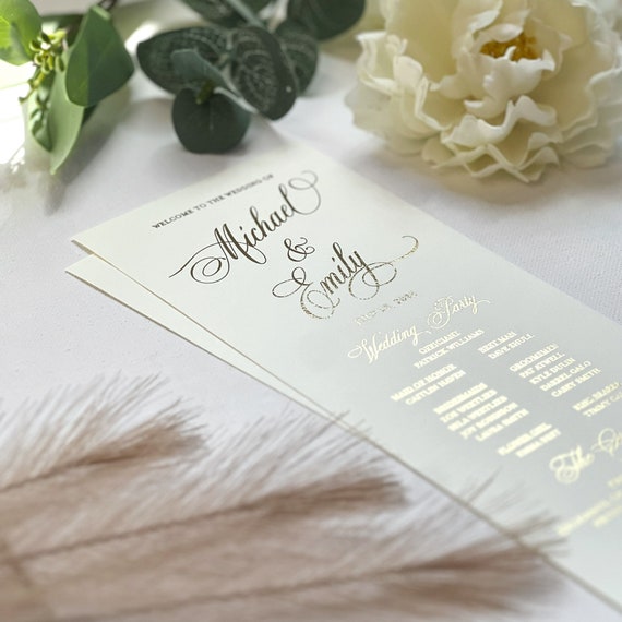 Gold Foil Wedding Ceremony Programs, Printed Shiny Foil Pressed Wedding Programs, Classic Gold Foil
