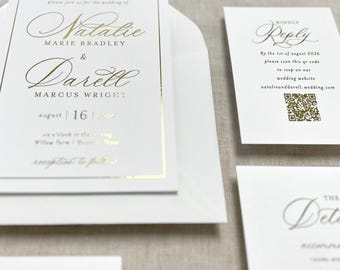 Gold Foil Wedding Invitations, Classy, Simple Invites, Gold Foiled Printed 5" x 7" Invitations with Many Color Options Available