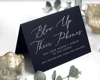 Printed Blow Up Their Phones Table Sign, Folded Printed Wedding Day Sign, Snap a Photo Instagram Sign