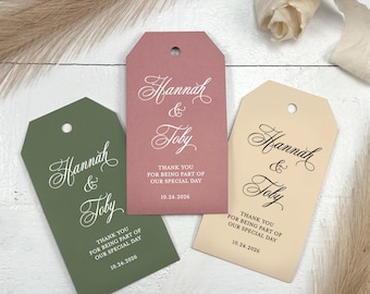 Printed Thank You Tags, Colored Tags for Wedding Favors, Favor tags for Bridal Showers, Customized, Many Wedding Colors Available