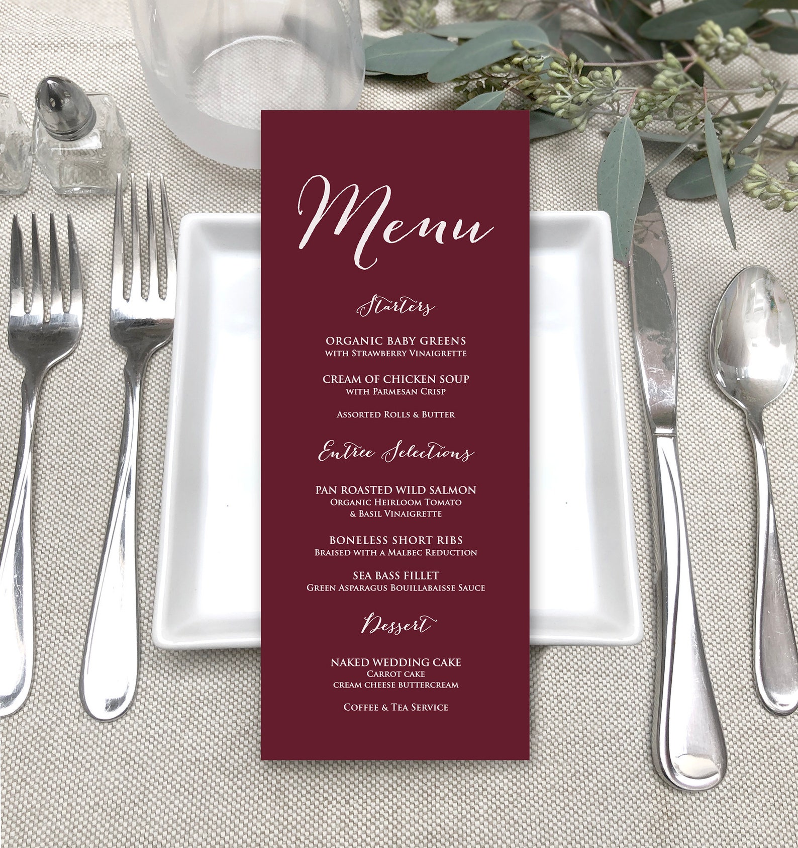 Cardoon Menu Maroon Burgundy Printed Menu Cards - Holiday Dinner Menu Cards -modern ...