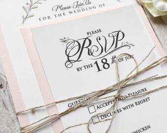 Wedding Invitations - Blush  Pink Wedding Invitation Suite - Rustic Wedding Invitations - Blush Pink Invitation