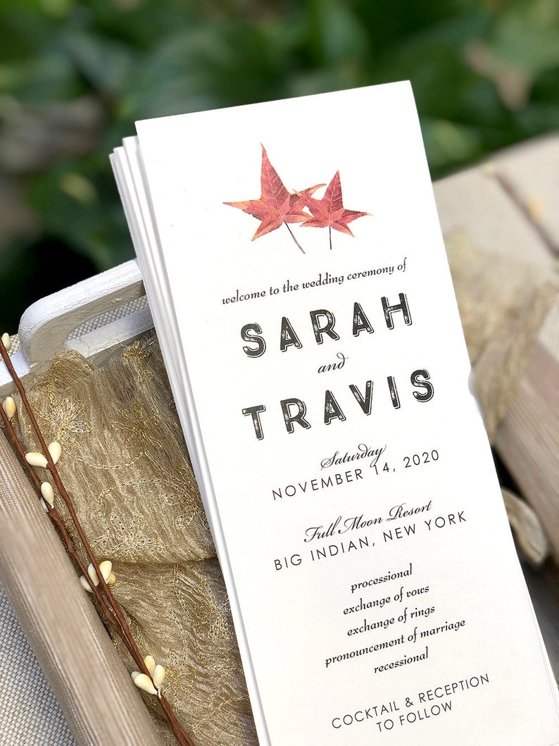 Simple Fall Wedding Ceremony Program Printed Autumn Leaves Ceremony Wedding Program Fall Wedding Program Printed Fall Wedding Programs