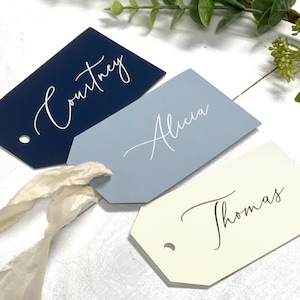 Name Tag Cards, Printed Bridesmaid Gift Tags, Navy Blue Favor Tags, Dusty Blue, Simple Modern Hanging Gift Tags Personalized Names Each Tag