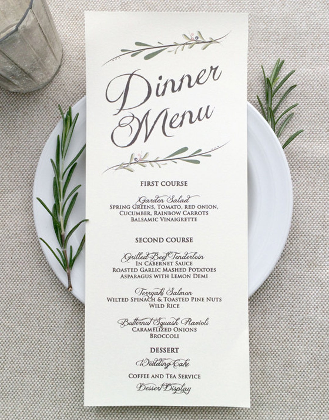 Wedding Menu Card Rustic Wedding Menus Ivory Or White Meal Options wedding-catered-event-menus-catering-by-the-family