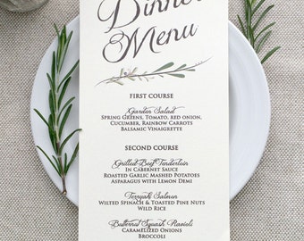 Wedding Menu Card - Rustic Wedding Menus - Ivory or White - Meal Options - Spring Wedding - Fall Wedding - Printed Menu