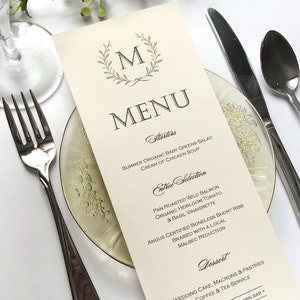 Ivory Wedding Menu Cards - Woodland Wedding Menu Card - Laurel Wreath - Dinner Menus - Fits in Folded Napkin - Printed Dinner Menus image 1