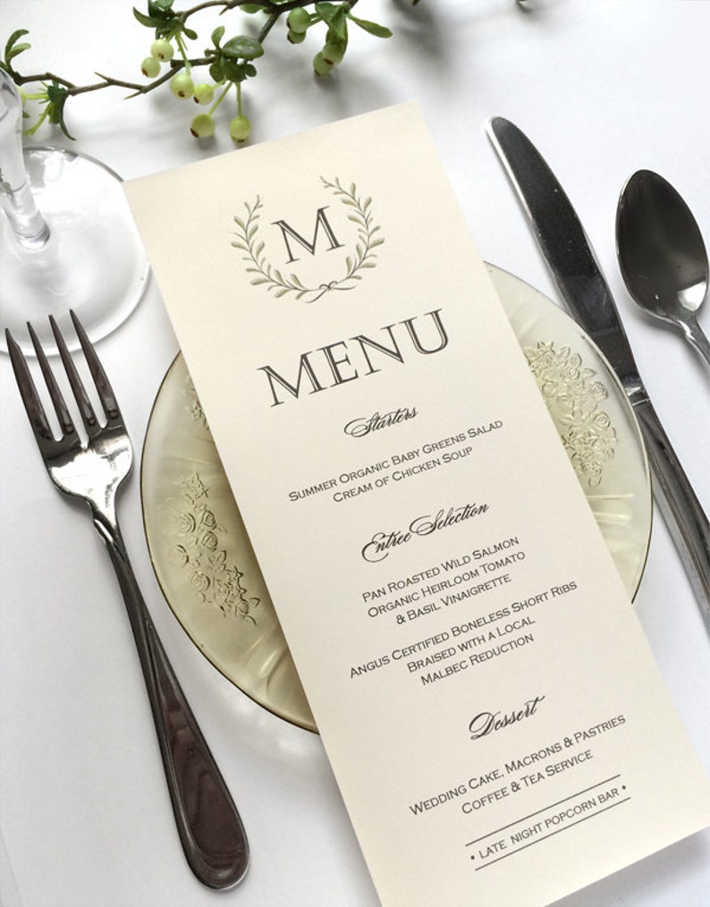 Ivory Wedding Menu Cards Woodland Wedding Menu Card Laurel Etsy