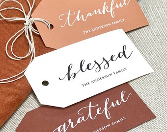 Thanksgiving Gift Tags, Choose a Grateful Greeting, Thanksgiving Napkin Tags, Party Favor Tags, Thanksgiving Tags, Tags for Gifts, White Ink