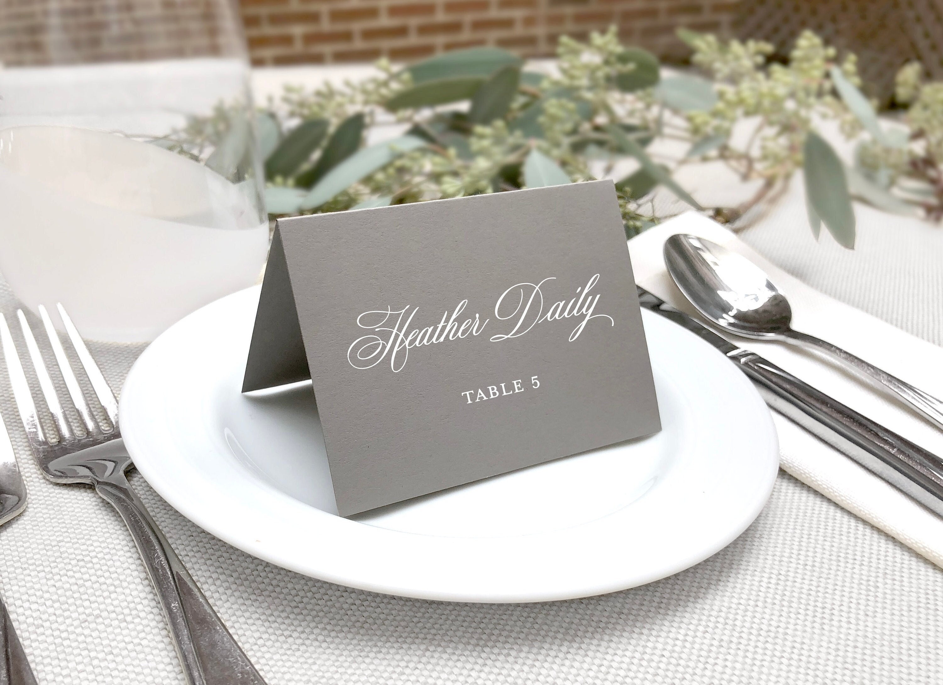 Classic Printed Wedding Place Cards, White Ink on Colored Wedding Escort Cards, Meal Options Available, Folded Customized Wedding Name Cards