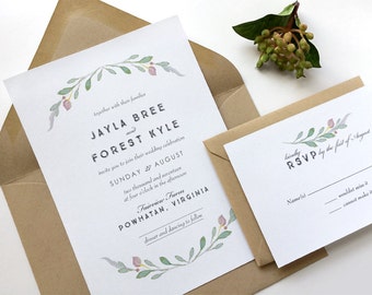 Simple Wedding Invitation Suite - Rustic Wedding Invitation With RSVP - Kraft Envelopes - Fall Wedding -Summer Wedding - Spring Wedding