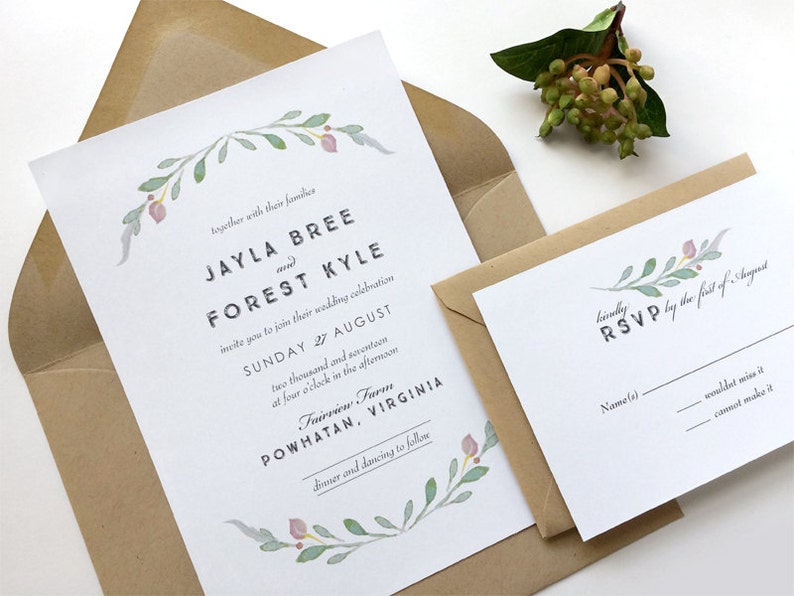 Simple Wedding Invitation Suite Rustic Wedding Invitation - Etsy