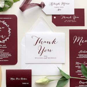 Maroon Burgundy Printed Menu Cards - Holiday Dinner Menu Cards -Modern White Printing Maroon Menu Cards - Fall Wedding Menus - Wine Wedding immagine 4