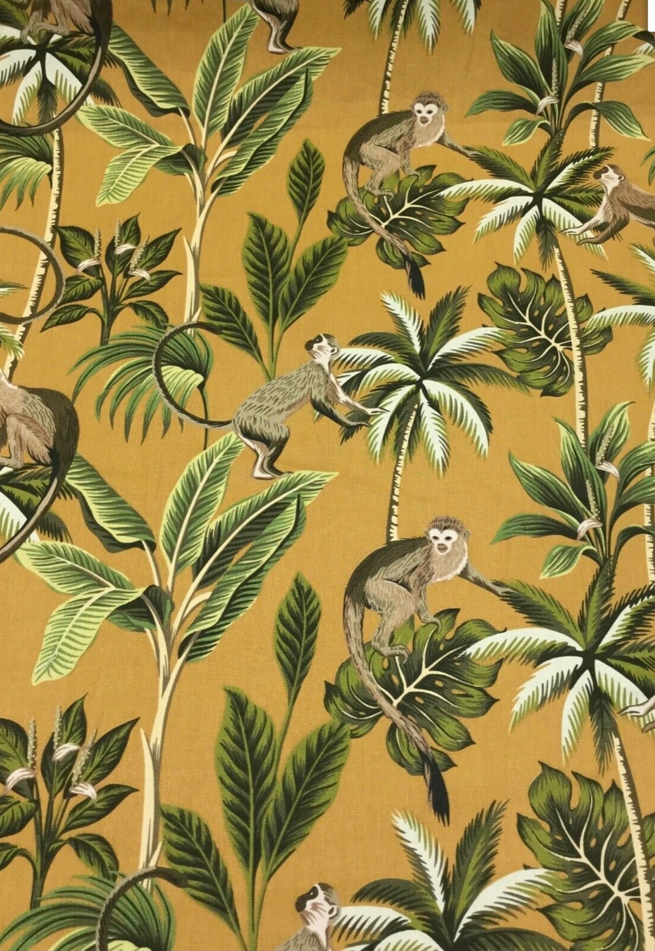 Fryetts Monkey Ochre Cotton Fabric. for Upholstery Curtains Etsy UK