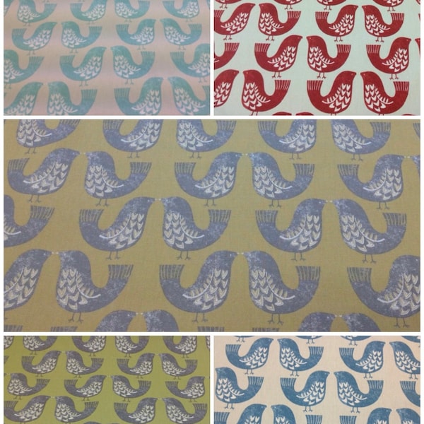 Scandi Birds Cotton Fabric. For Upholstery, Curtains, Cushions, Craft, Roman Blinds, Lampshades, Bags.