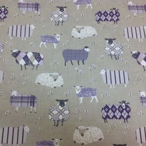 Iliv Baa Baa Sheep Lavender Cotton Fabric. For Upholstery, Curtains, Cushions, Craft, Roman Blinds, Lampshades.