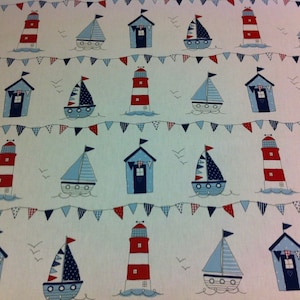 Fryetts Maritime Blue Cotton Fabric, for Upholstery,Curtains, Cushions, Craft, Roman Blinds, Lampshades. Nautical,Seaside Fabric.