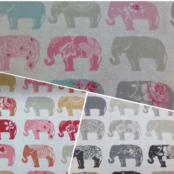 Tissu en coton Clarke et Clarke Elephants. Pour tissus d'ameublement, rideaux, coussins, stores romains, abat-jour, sacs, artisanat.