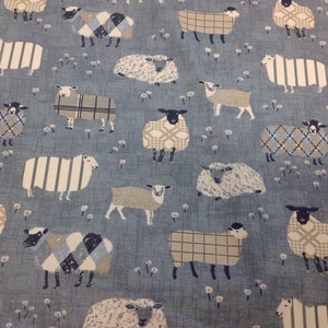 Iliv Baa Baa Sheep Denim Cotton Fabric. For Upholstery, Curtains, Cushions, Craft, Roman Blinds, Lampshades.