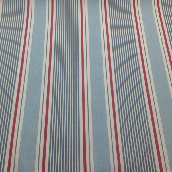 Clarke and Clarke, Sail Stripe Marine Cotton Fabric. For Upholstery, Curtains, Cushions, Craft, Roman Blinds, Lampshades, Bags.