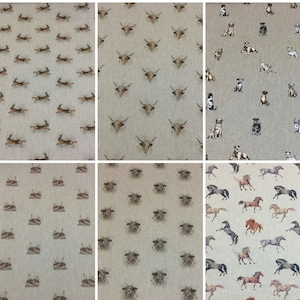Animal/Creatures Linen Look Fabric. Cotton Rich.For Upholstery, Curtains, Cushions, Craft, Roman Blinds, Lampshades, Bags.