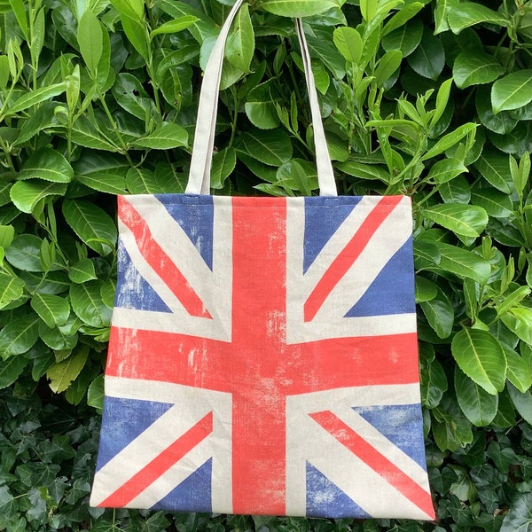 Sac à bandoulière rustique Union Jack Shopping/Tote. Fait à la main au Royaume-Uni. Respectueux de l’environnement.