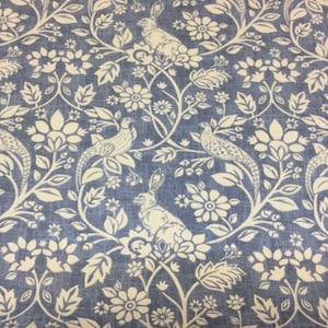 Iliv Heathland Indigo, Game Birds, Hares Cotton Fabric. For Upholstery, Curtains, Cushions, Craft, Roman Blinds, Lampshades, Bags.