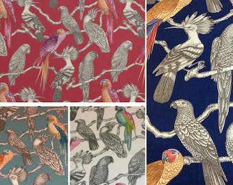 Iliv Aviary Birds Cotton Fabric. For Upholstery, Curtains, Cushions, Craft, Roman Blinds, Lampshades.