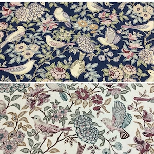 Tela de algodón con motivos florales y pájaros de Iliv Heritage, para tapicería, cortinas, cojines, manualidades, muebles suaves y telas para interiores del hogar.