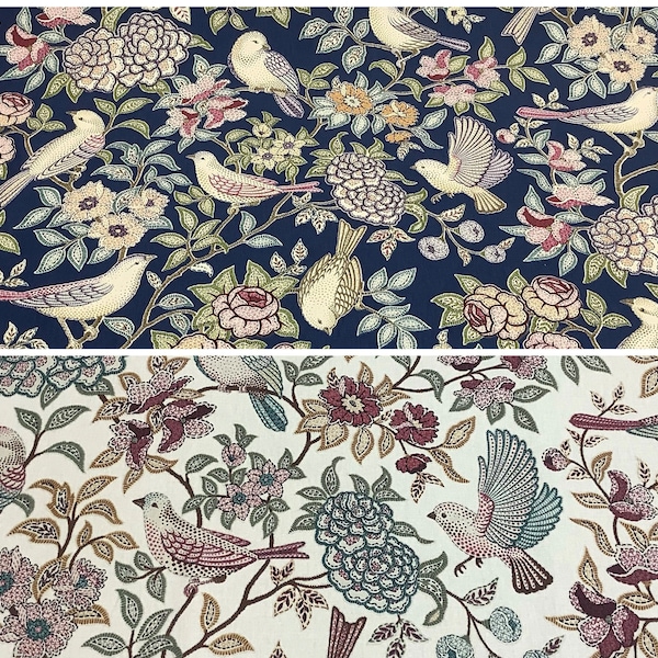 Tissu en coton floral/oiseau Iliv Heritage, pour tissus d'ameublement, rideaux, coussins, artisanat, tissus d'ameublement, tissus d'intérieur.