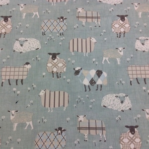 Iliv Baa Baa Sheep Duckegg Cotton Fabric. For Upholstery, Curtains, Cushions, Craft, Roman Blinds, Lampshades.