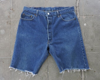 BEAT To HELL Rare Vintage Levi's Denim Dark Blue Jean Shorts 34" Waist USA Made