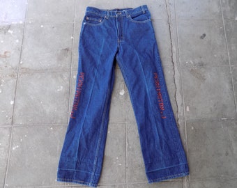 BEAT To HELL Rare Vintage Levi's Prison Stencil Dark Denim Blue Jeans 33X23.5 USA Made