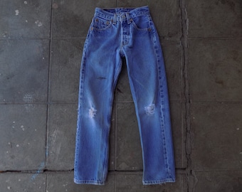 BEAT To HELL Seltene Vintage Levi es Distressed Denim Blue Jeans Kids Gr. 21x24,5 USA Made