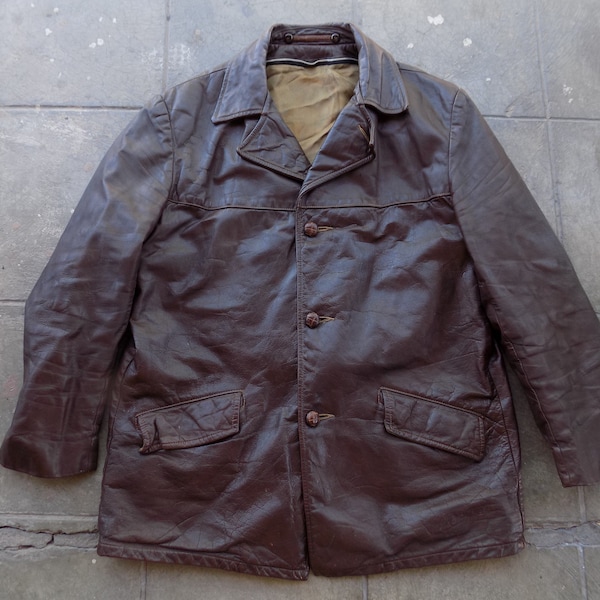 BEAT To HELL Rare Vintage 70s Brown Leather Jacket 42