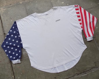 RARE Vintage USA Flag Oversized Long Sleeve T-shirt 2XL USA Made