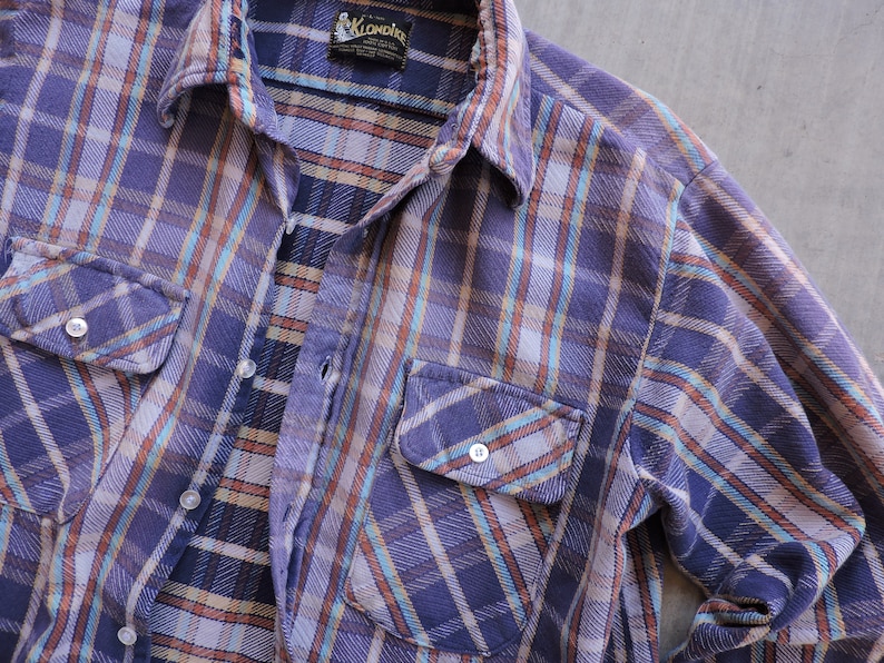 BEAT To HELL Rare Vintage Klondike Thick Faded Flannel Shirt L USA Made