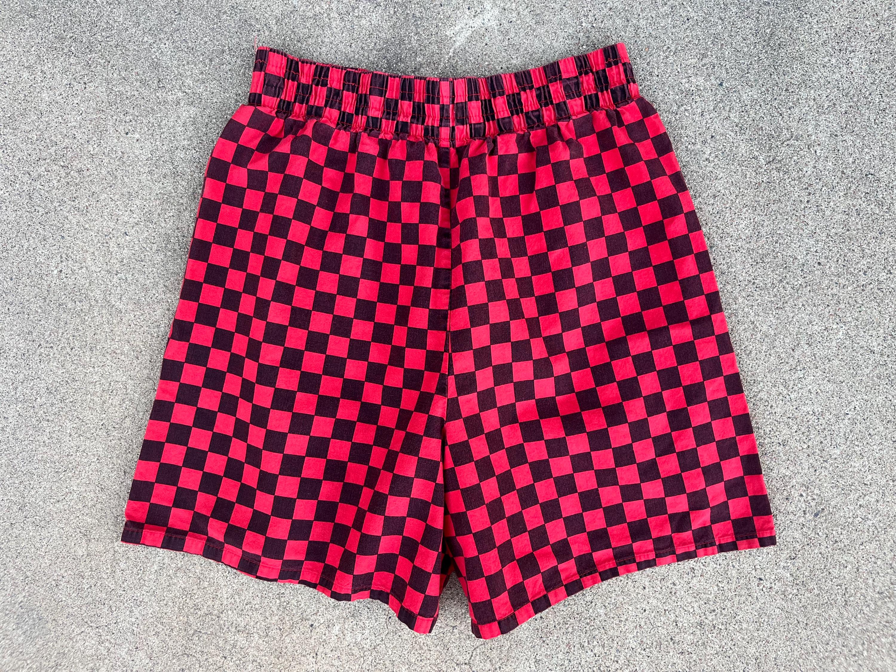 Rare Vintage Early 90s JIK Black Red Checkered Shorts L UK