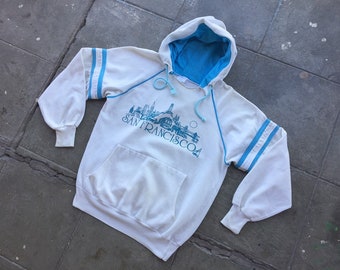 BEAT To HELL Rare Vintage 80s San Francisco Two Tone Pullover Hoodie S