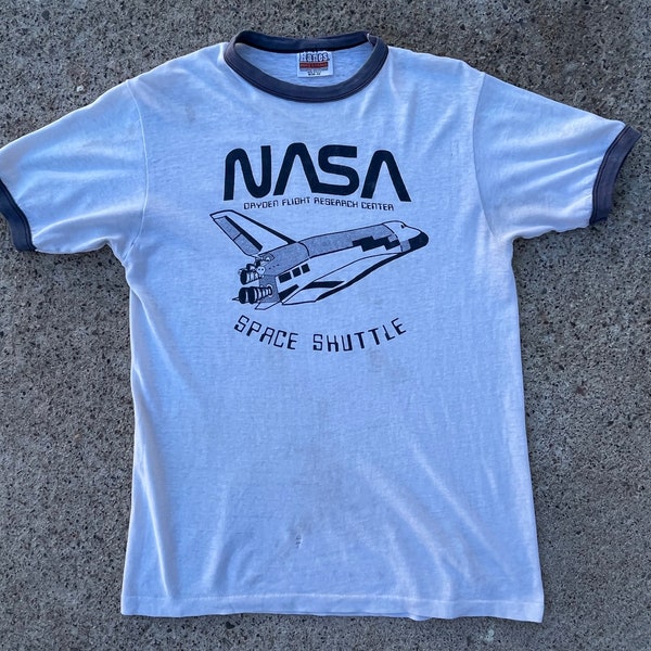 BEAT To HELL Rare Vintage 70s NASA Space Shuttle Paper Thin Ringer T-shirt M