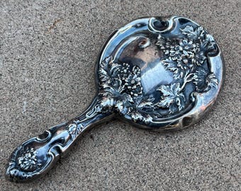 Rare Antique Sterling Silver Art Nouveau Hand Mirror H 1051 434 grams