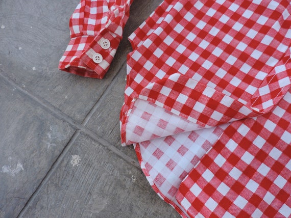 Rare Vintage 70s Red & White Plaid Button Up Shir… - image 5