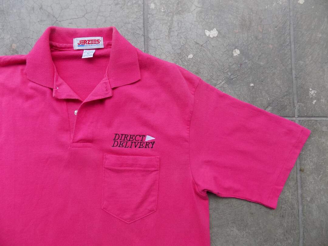 Rare Vintage 90s Single Stitch Direct Delivery Polo Pocket T