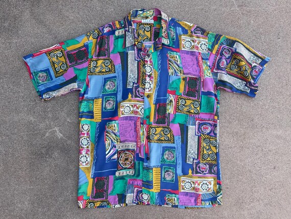 Rare Vintage 90s Bright Color Abstract Print Rayon Shirt L - Etsy