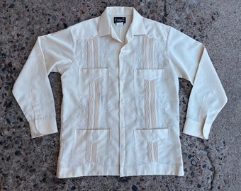 BEAT To HELL Seltenes Vintage Off White Loop Kragen Guayabera Copacabana Shirt 38