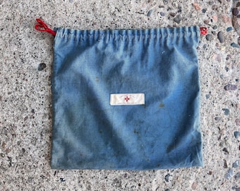 Beat to HELL Rare Vintage 40s Convalecent Kit American Red Cross Denim Bag 13.5”X14”