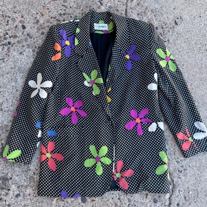 RARE Vintage Cedars Polka Dot & Flower Silk Blazer S
