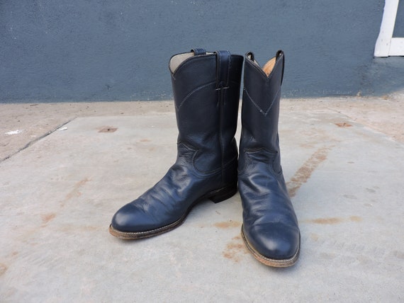 RARE Vintage Leather Justin Navy Blue Cowboy Boots