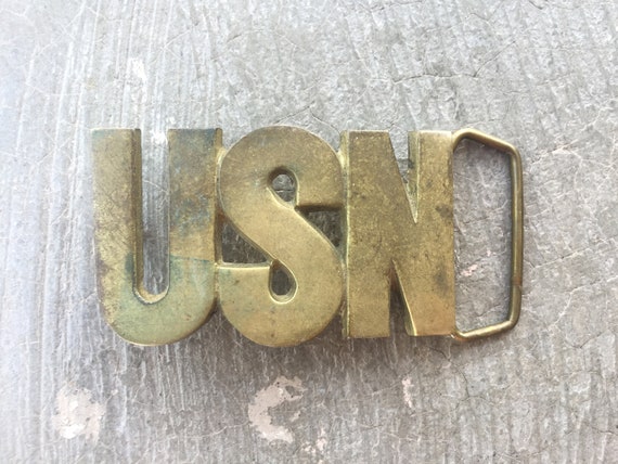 BEAT To HELL Rare Vintage USN Brass Belt Buckle - image 1