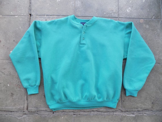 BEAT To HELL Rare Vintage 90s Green Henley Pullov… - image 1